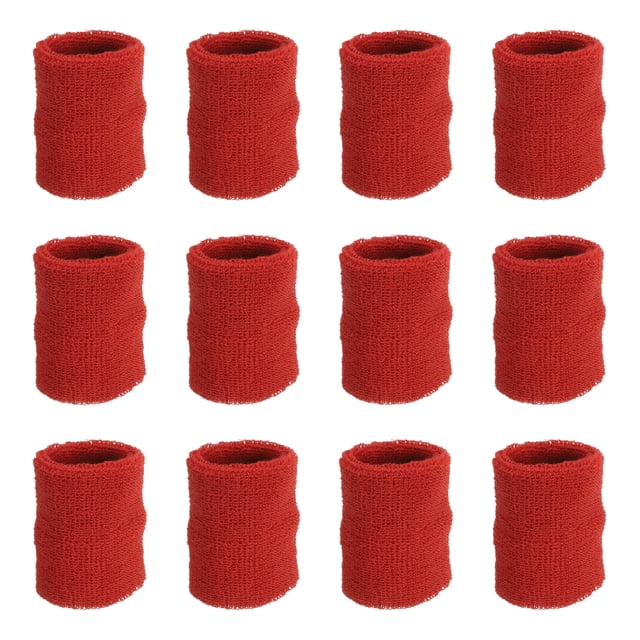 Unique Bargains Bracelets de Poignet Sport 8x8cm Absorbants en Éponge, Rouge Lot de 12