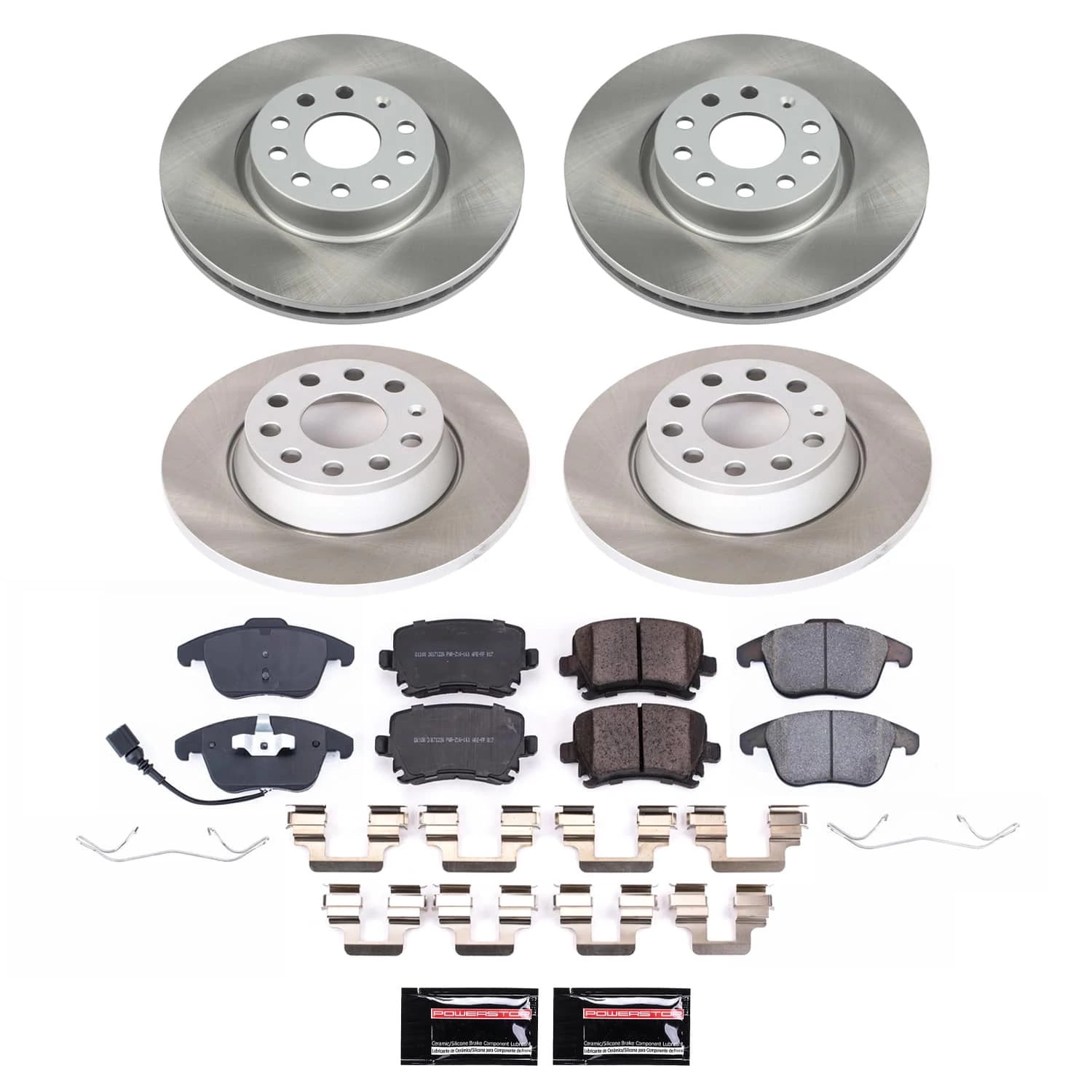 PowerStop Front and Rear Semi-Coated Rotor and Low-Dust Ceramic Brake Pad Kit SC5802