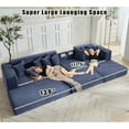 thumbnail image 4 of 110'' Boneless Couch, Modern Corduroy Couch, Convertible Sleeper Sofa Bed Full, Right L-Shaped Floor Sofa, 8 Pillows, 2 Movable Pockets, Sectional Couches for Living Room, Apartment, Blue, 4 of 9
