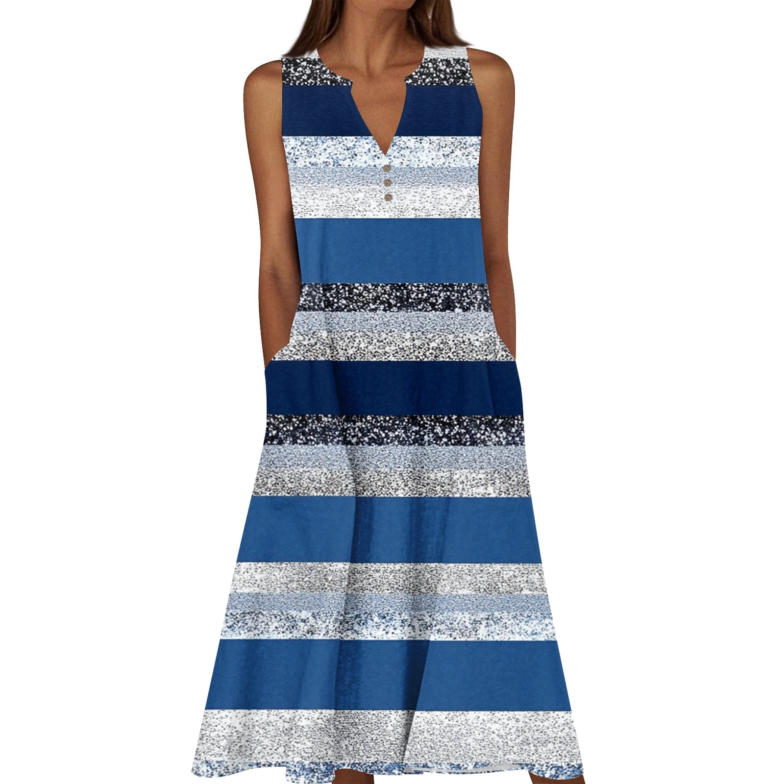 Viikei Sleeveless Tank Top Dress for Women Simple,Women's Summer Casual Dress Gradual Sleeveless Neck V-Neck Long Dress Blue XXXXL