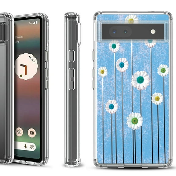 Shockproof Bumper Phone Case for Google Pixel 6a, by OneToughShield ® - Daisy Sky