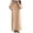 Khaki, variant on Womens Chic Button Down Rolled-Up Sleeve Long Cotton Blouse Maxi Dress White, M
