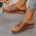 thumbnail image 5 of Modisza Orthopedic Wedge Sandals for Women Wide Width Open Toe Platform Wedges Slip on Comfortable Beach Walking Slippers size 6 Brown, 5 of 7