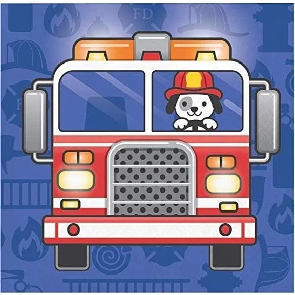 Flaming Fire Truck Firefighter Kids Birthday Party Paper Beverage Napkins