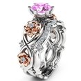 thumbnail image 2 of Conjunto de dos piezas de anillo con gemas de cristal de dos colores y diamantes de Europa y Estados Unidos, 2 of 6