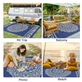thumbnail image 5 of HOMERRY Geometric Floral Outdoor Rug Straw Plastic Area Rug for Balcony Pool RV Waterproof Reversible Carpet, Navy/White, 9'x 12', 5 of 7