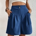 thumbnail image 2 of ClodeEU Women's High Waisted Pleated Shorts,Casual Button Fly Loose Fit Wide Leg Shorts with Pockets Blue,Women's Plus L, 2 of 7