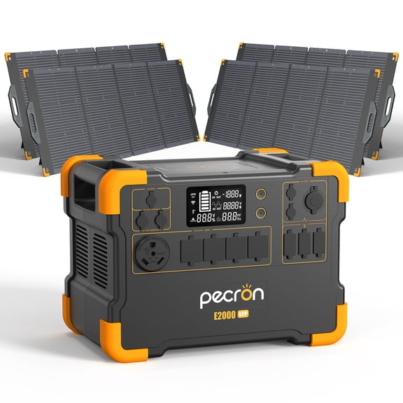 PECRON E2000LFP 1920Wh/2000W Portable Power Station with 4*200W Solar Panels Cart Kit LiFePO4 Battery Solar Generator for Home Backup, Outdoor Camping, Emergency