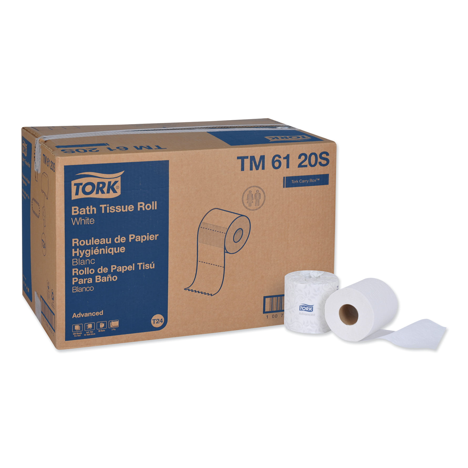 Tork Advanced 2Ply Toilet Paper, Septic Safe, White, 500 Sheets/Roll, 96 Rolls/Carton