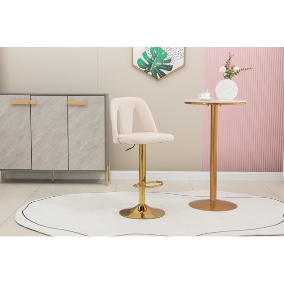 Luccalily Counter Height Bar Stools,Velvet 360° Swivel Adjustable Bar stools with Back and Footrest,Modern design and golden base for Kitchen,Bistro Pub, Dining Room counter