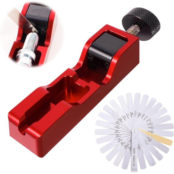 Universal Spark Plug Gap Tool with 32 Blades Steel Feeler Gauge for Most 10mm, 12mm, 14mm, and 16mm Spark Plugs Red: Spark Plug Gapping Adjustment Tool
