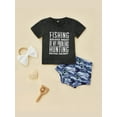 thumbnail image 3 of Baby Girls Summer 3Pcs Outfit Short Sleeve Letter Print T-shirt + Shark Print PP Shorts +Headband, 3 of 9
