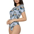 thumbnail image 2 of KLL Women 's Crew Neck Bodysuit Jumpsuits Police Car Print Short onesies Stretch T Shirts, 2 of 7