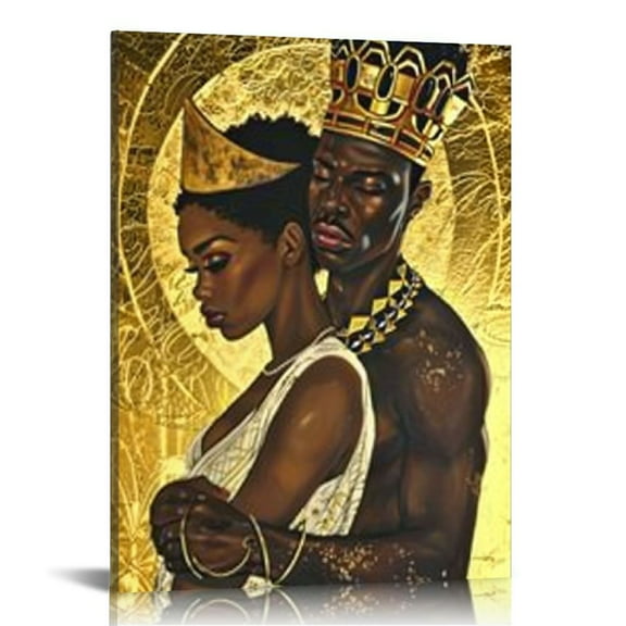 Shiartex African American Canvas Wall Art, King and Queen Canvas Print, Black Art Paintings for Wall Decor, African Lovers Women&Man Bedroom Framed Artwork for Room Decor 16x20 in/12x16 in