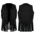 thumbnail image 5 of YUUMIN Girls Boys Western Cowboy Vest Sleeveless Tassels Jacket Cowgirl Open Front Fringed Waistcoat Black 16, 5 of 6