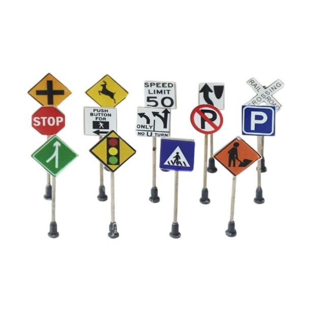14 piezas de mini señales de tráfico, modelos de señales de carretera, juguetes para niños, juego a mano, juguetes para niños y niñas para