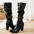 thumbnail image 3 of Xfvqtps Womens Fashion Knee High Boots Slouchy Casual Chunky Block Heel Boots for Women Faux Leather Pull on Winter Boots Comfortable Boots Black, 3 of 8