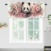 Panda Window Curtain Valances Watercolor Black White Animal Panda with Flowers Privacy Window Valances for Living Room Kitchen 54 by 18 in, 1 Panel