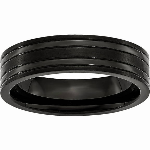 Titanium Grooved Black IP-plated 6mm Brushed and Polished Band