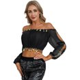 thumbnail image 2 of Kaerm Women Belly Dance Outfit Belly Dancing Top with Harm Pants Black One Size, 2 of 7