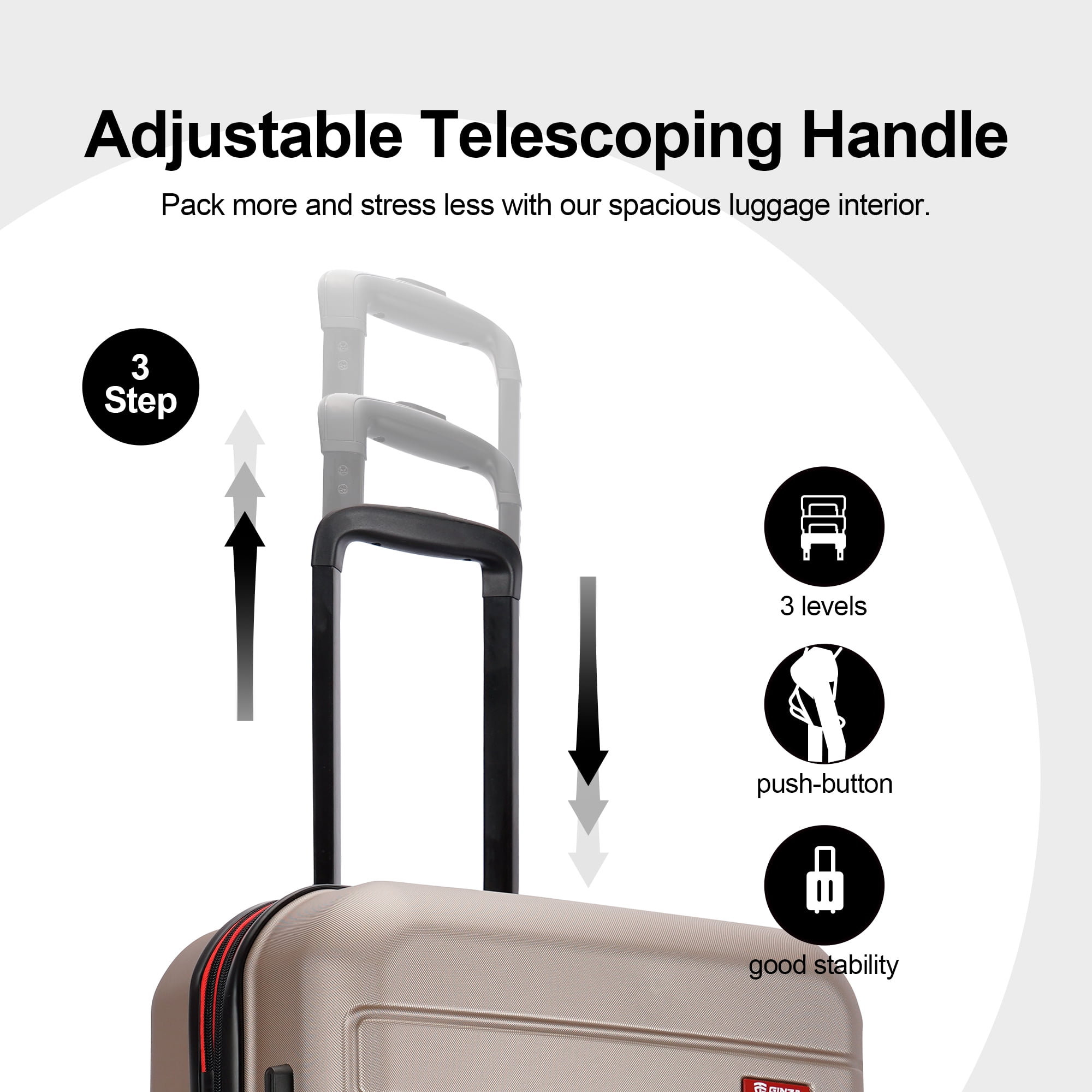 GinzaTravel 3 Piece Hradside Expandable Luggage Sets,ABS Hard