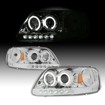AKKON - For 1997-2002 Ford F-150 2003 Expedition 04 F150 Heritage Dual LED Halo Ring Chrome Clear Projector Headlights   Corner