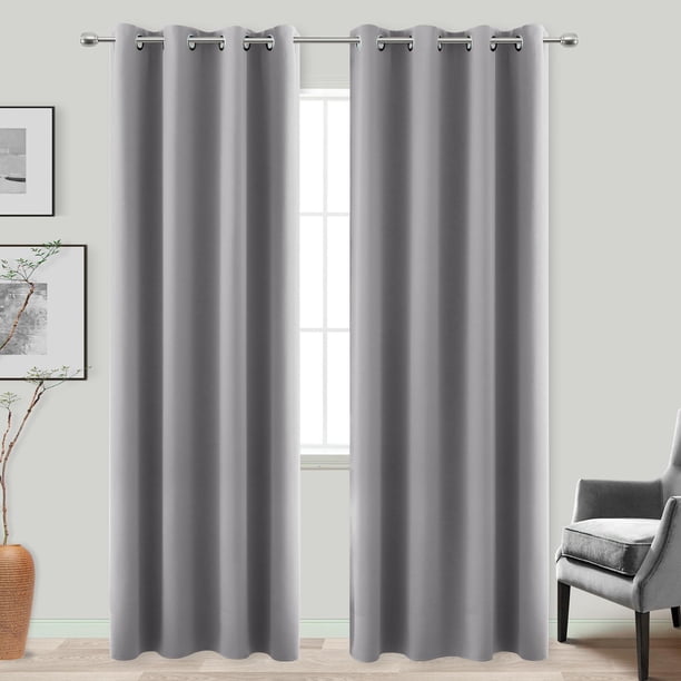 Cortinas opacas KOUFALL, color gris claro, 214 cm de longitud, 2 paneles