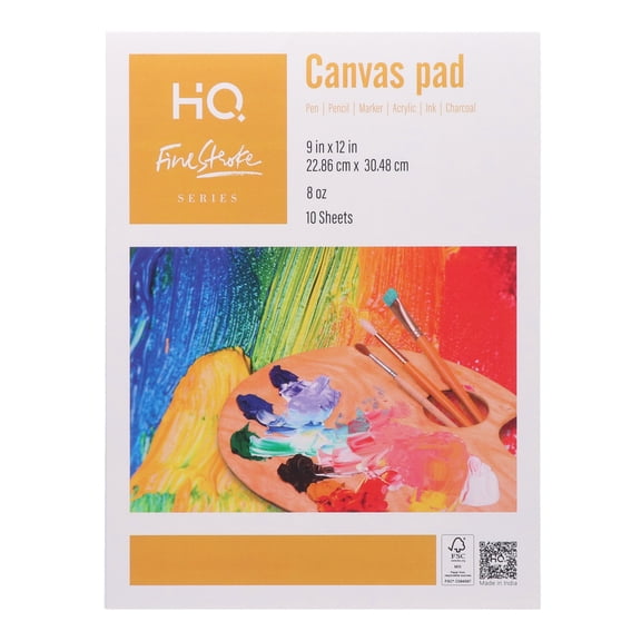 HQ Finestroke Canvas Pad, 9 x 12 Inches, 100% Cotton 8 oz Canvas Sheets, 10 Sheets, Acrylic and Oil Painting Pad