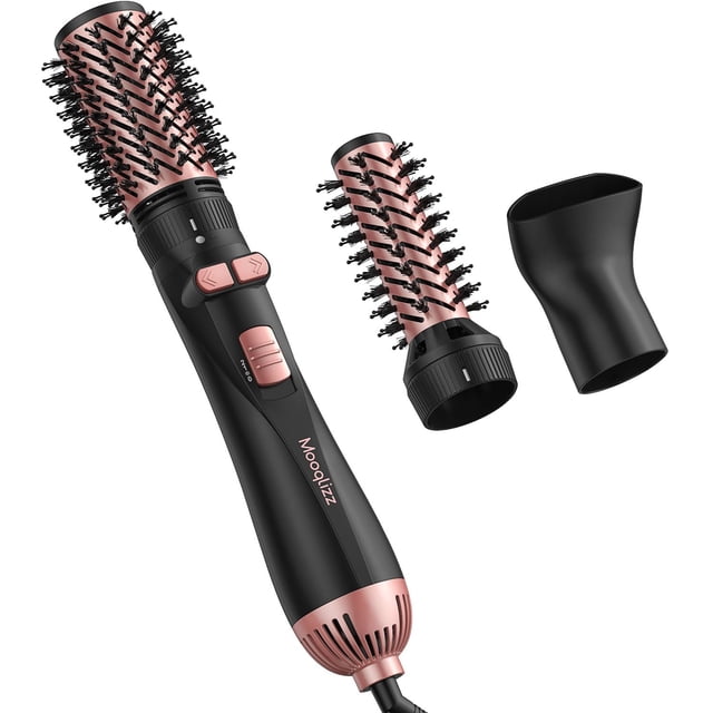 Cepillo para secador de pelo Mooqlizz, voluminizador giratorio 3 en 1, rosa y negro