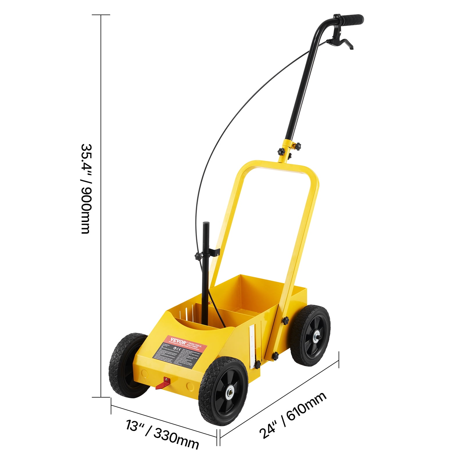 VEVOR Striping Line Marking Machine, 24 x 13 x 35.4 inch, 4-Wheel, Heavy Duty Striping Line Machine with 2-4 inch Adjustable Width, Make Clear Edge Line for Roads, Parking Lots, Sports Field, Yellow