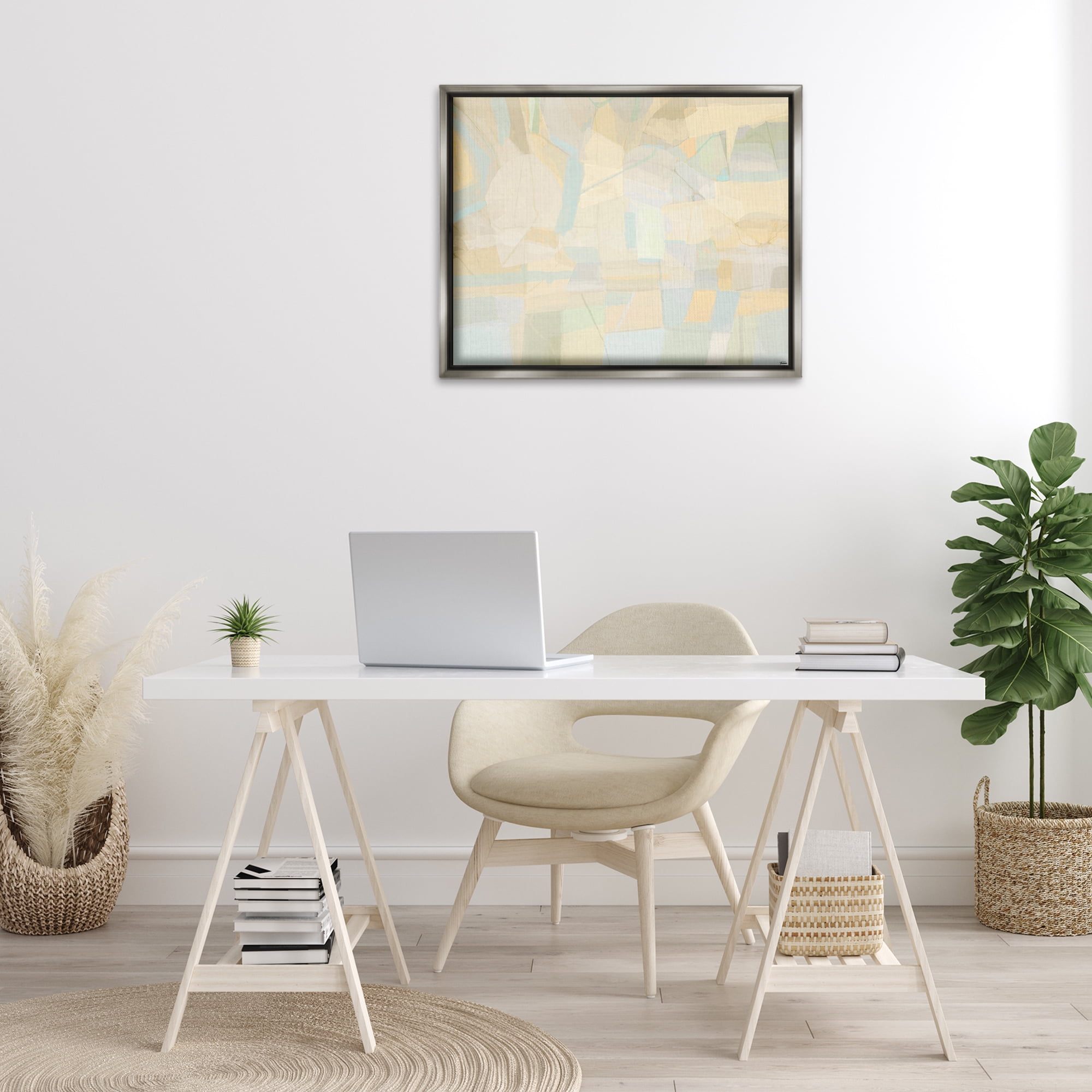 Stupell Industries Geometric Neutral Expression Abstract Painting Gray Floater Framed Canvas Art Print Wall Art, 31 x 25