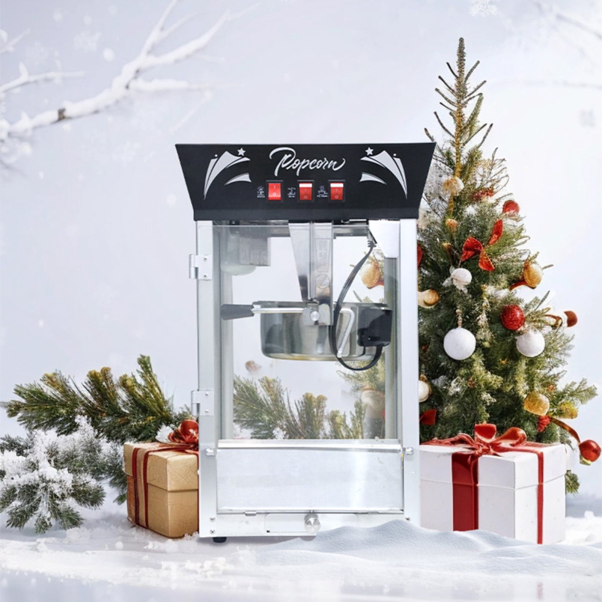 Leumius Commercial Popcorn Machine, 12 Ounce Kettle Stainless Steel Popcorn Maker with Tempered Glass, Warming Deck, 850W Countertop Popcorn Popper for Parties, Events, Home Theater Black