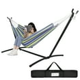 thumbnail image 4 of ZenSports 450lbs Portable Brazilian Double Hammock W/9FT Stand & Carrying Bag Outdoor Indoor, Blue Stripes, 4 of 10