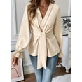 thumbnail image 4 of Women'S V Neck Bell Sleeve Blouses Top Knot Front Wrap Ruffle Hem Blouses  XL, 4 of 7