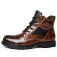 thumbnail image 3 of Men Ankle Boots Western Vintage Faux Leather Waterproof Lace Up High Top Casual Leather Boots Combat Boots Short Boots, 3 of 6