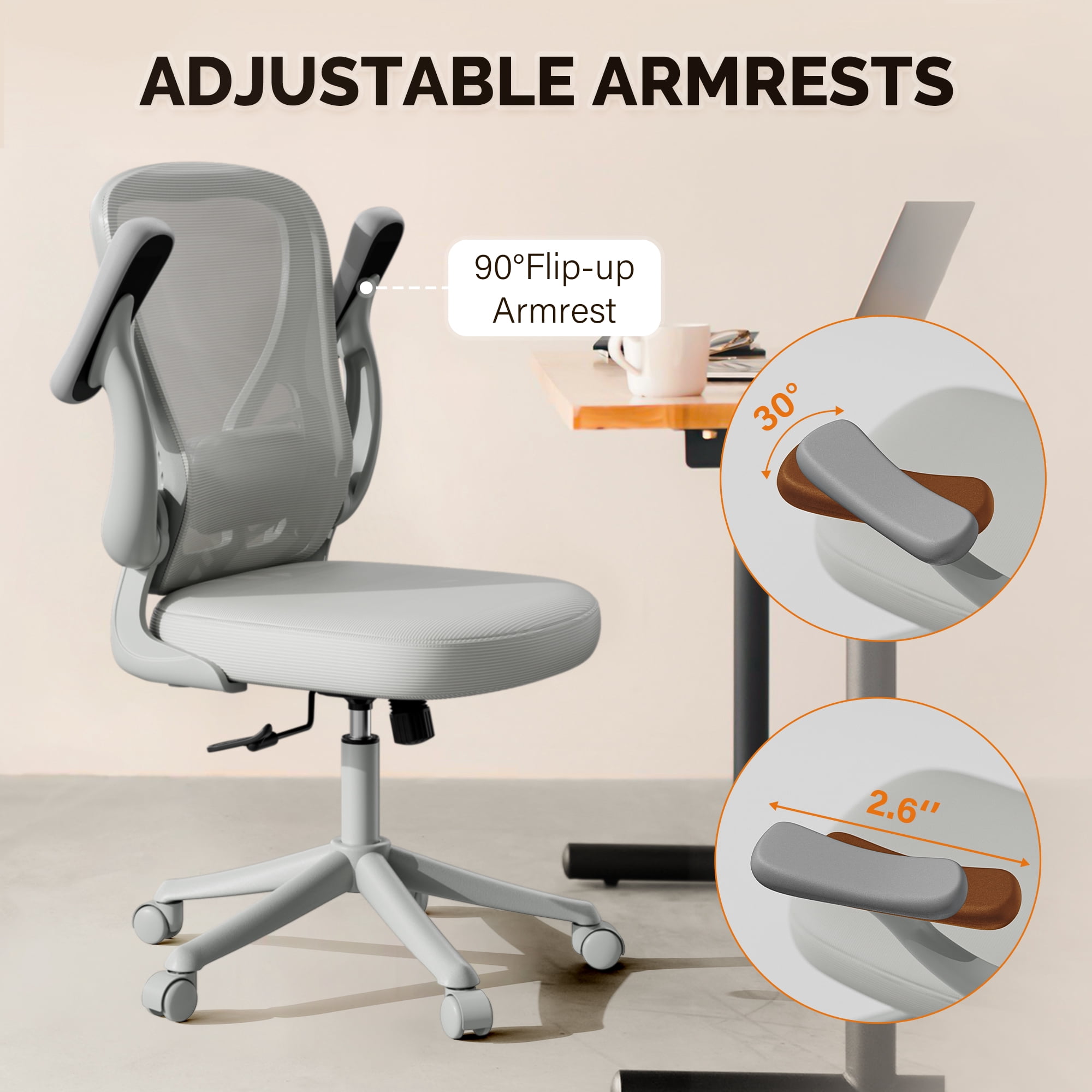 Ninecer Ergonomic Mesh Office Chair, Mesh Back Office Chair with Flip-up Arms, Swivel Computer Desk Chair with Lumbar Support for Adult, Light Gray