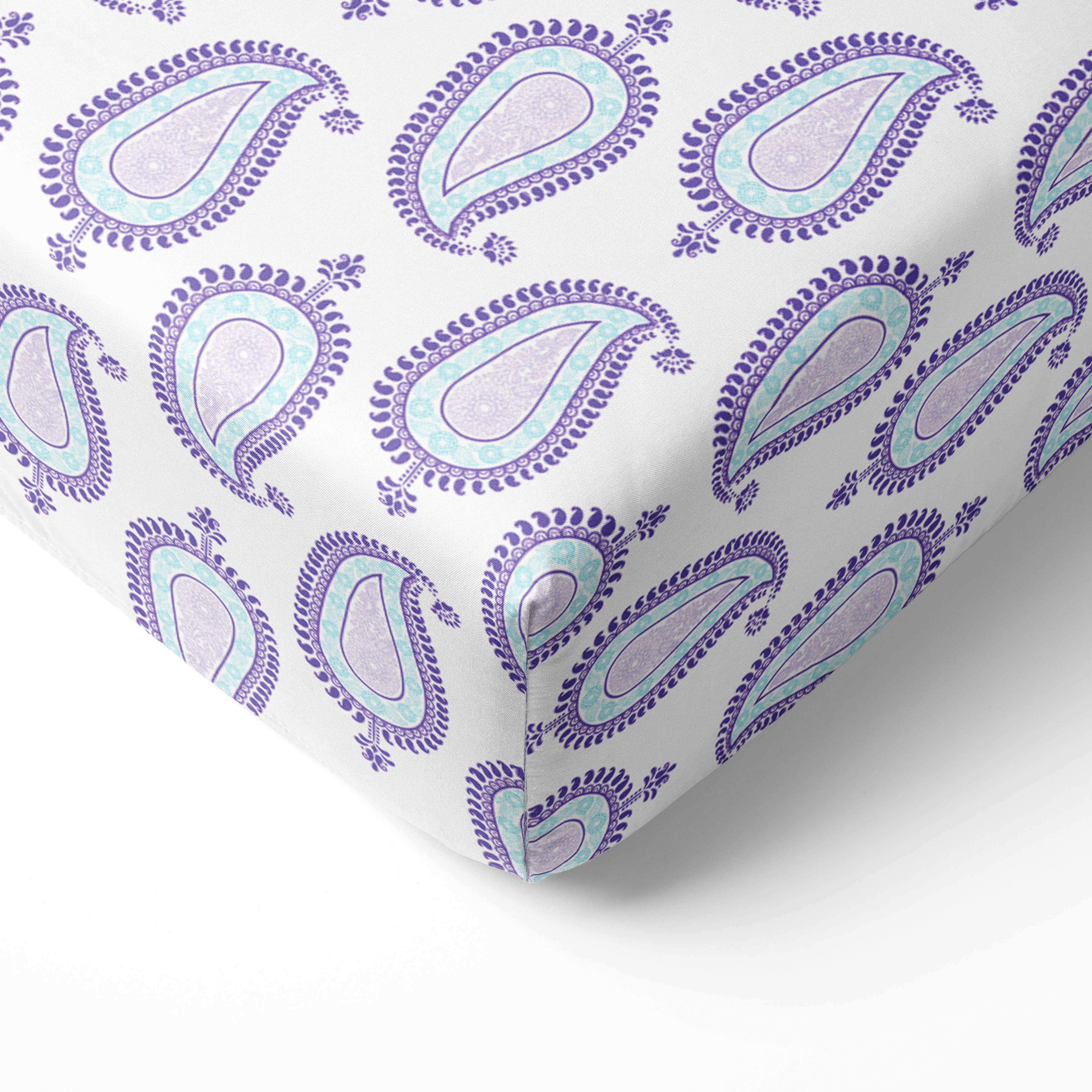 Bacati - Crib or Toddler Bed Fitted Sheet, Paisley Isabella Purple/Aqua/Lilac
