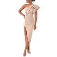 thumbnail image 3 of THDHVS Women's Formal Dresses,Dresses for Women,One Shoulder Solid Color Evening Gown with High Slit Beige, 3 of 10