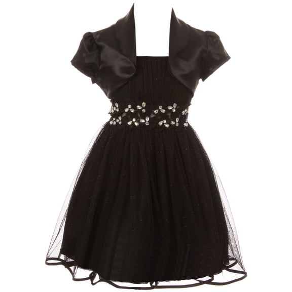 Little Girl Girls Dress Set Sequin Rhinestone Tulle Bolero Flower Girl Dress USA Black 4 JKS 2144 BNY Corner