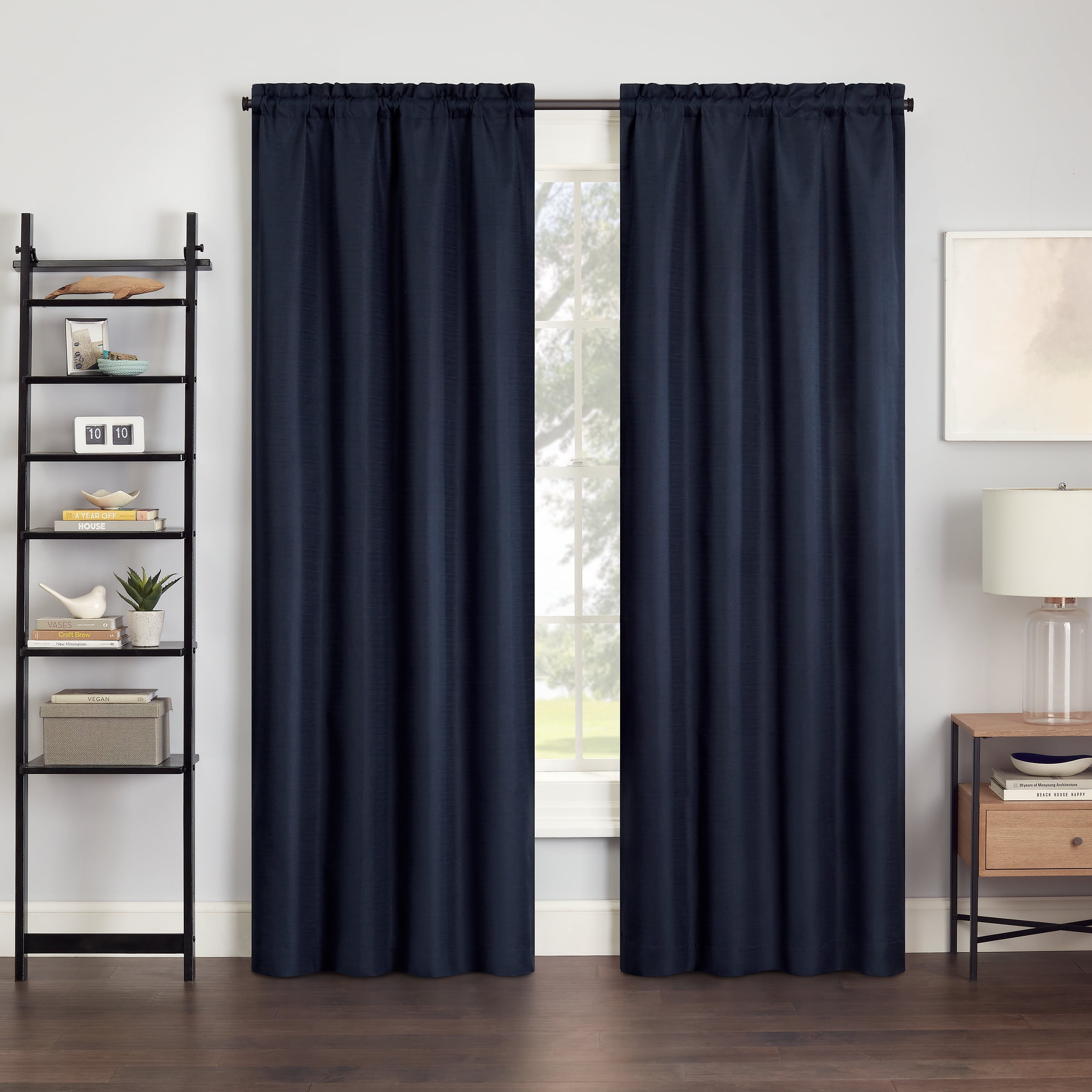 (2 pack) Eclipse Samara Solid Blackout Curtains, Single Curtain Panel, 84 Inch Long Blackout Curtains, 42" W x 84" L, Indigo
