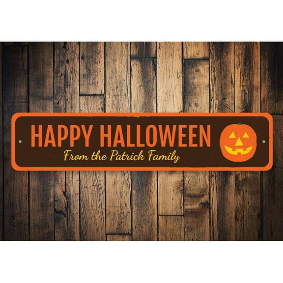 Jack-O-Lantern Halloween Novelty Sign, Metal Wall Decor - 4x18 inches