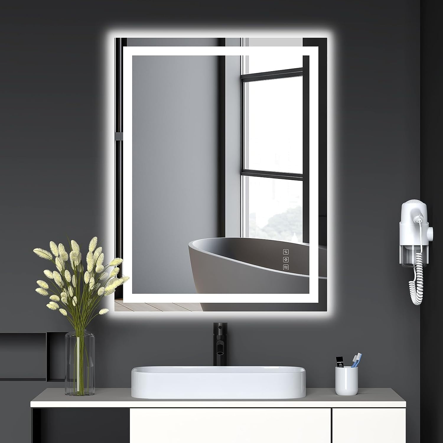 LED Bathroom Mirror with Front and Backlight, Dimmable Wall Mirrors