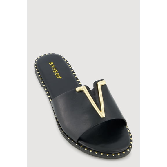 Women's Metallic V Pendant Notched Band Slide Sandals