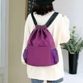 thumbnail image 2 of Mochila Oxford de tela con cordón, de gran capacidad, para mujer, sencilla y portátil, para exteriores (negro, morado y azul oscuro), 2 of 5