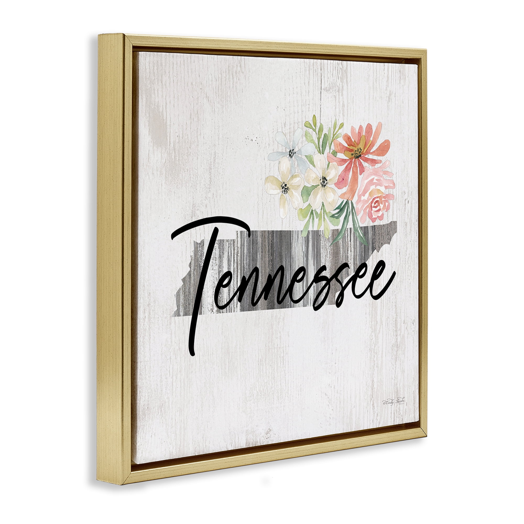 Stupell Industries Shabby Chic Tennessee Botanical & Floral Painting Gold Floater Framed Canvas Art Print Wall Art, 25 x 25