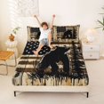 thumbnail image 3 of Manfei Hunting Bear Silhouette Queen Sheets, Olad Barn Door US Flag Queen Sheet Sets, Black Brown Beige, Black Reversible 4 Pieces (1 Flat Sheet, 1 Fitted Sheet and 2 Pillowcases), 3 of 6