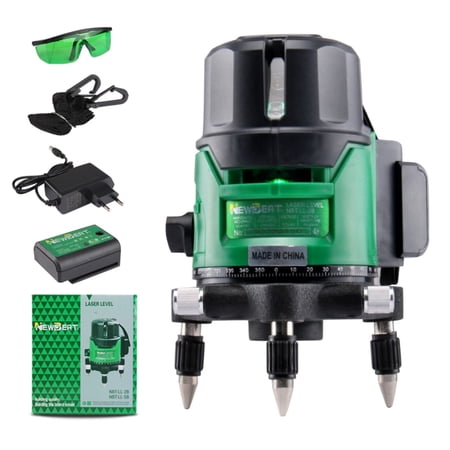 NEWBEAT High-Visibility Green Cross-Line Laser Level with 5 Plumb Points, Dual 3600mAh Batteries & Type-C