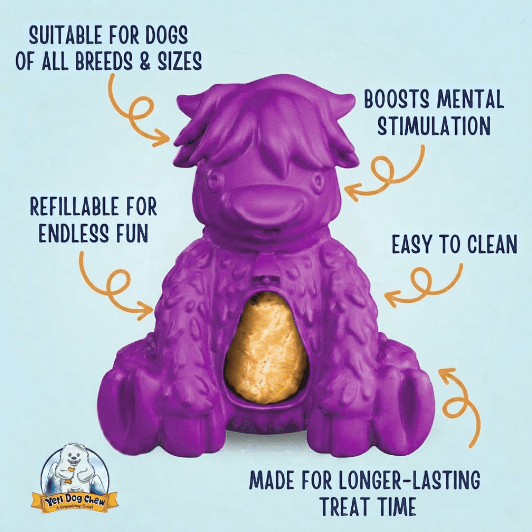 Yeti Dog Chew Treat Dispensing Yak Puff and Play Dog Toy, Purple