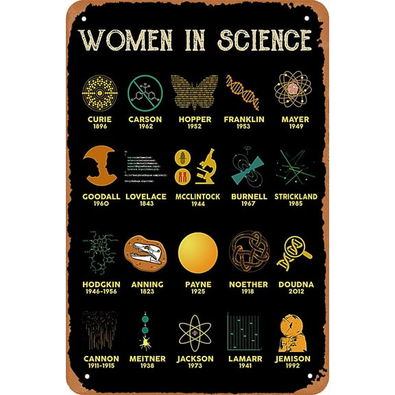 Women in Science Tin Sign Inspirational Metal Sign Vintage Look Poster for Education Study,School,Classroom Wall Decor Physics Gift 8x12 Inch