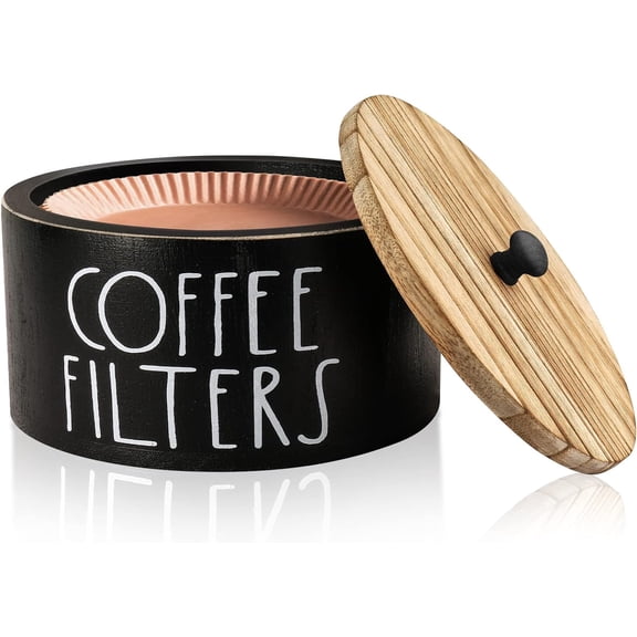 Coffee Filter Holder  Wood Coffee Filter Storage Container Dispenser with Lid  Rustic Farmhouse Filters Organizer Basket Accessories for Coffee Bar Counter Decor